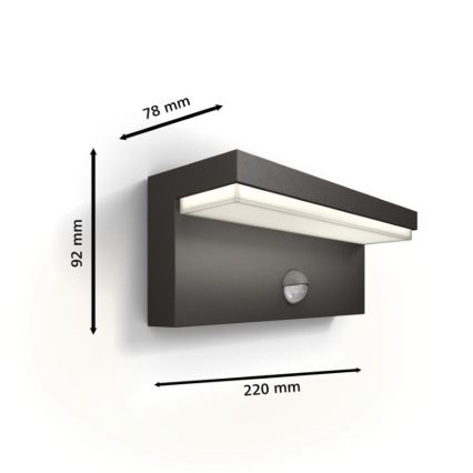 Philips - LED Kültéri fali lámpa érzékelővel BUSTAN LED/3,8W/230V 2700K IP44