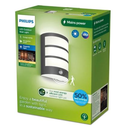 Philips - LED Kültéri fali lámpa érzékelővel PYTHON LED/3,8W/230V IP44