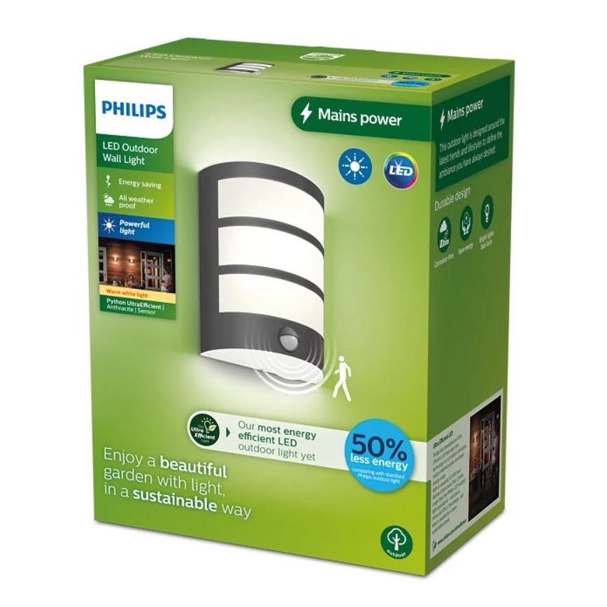 Philips - LED Kültéri fali lámpa érzékelővel PYTHON LED/3,8W/230V IP44