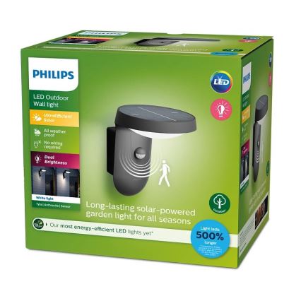 Philips - LED Napelemes fali lámpa mozgás és alkonyérzékelővel LED/1,2W/4V 1800 mAh 3000K IP44