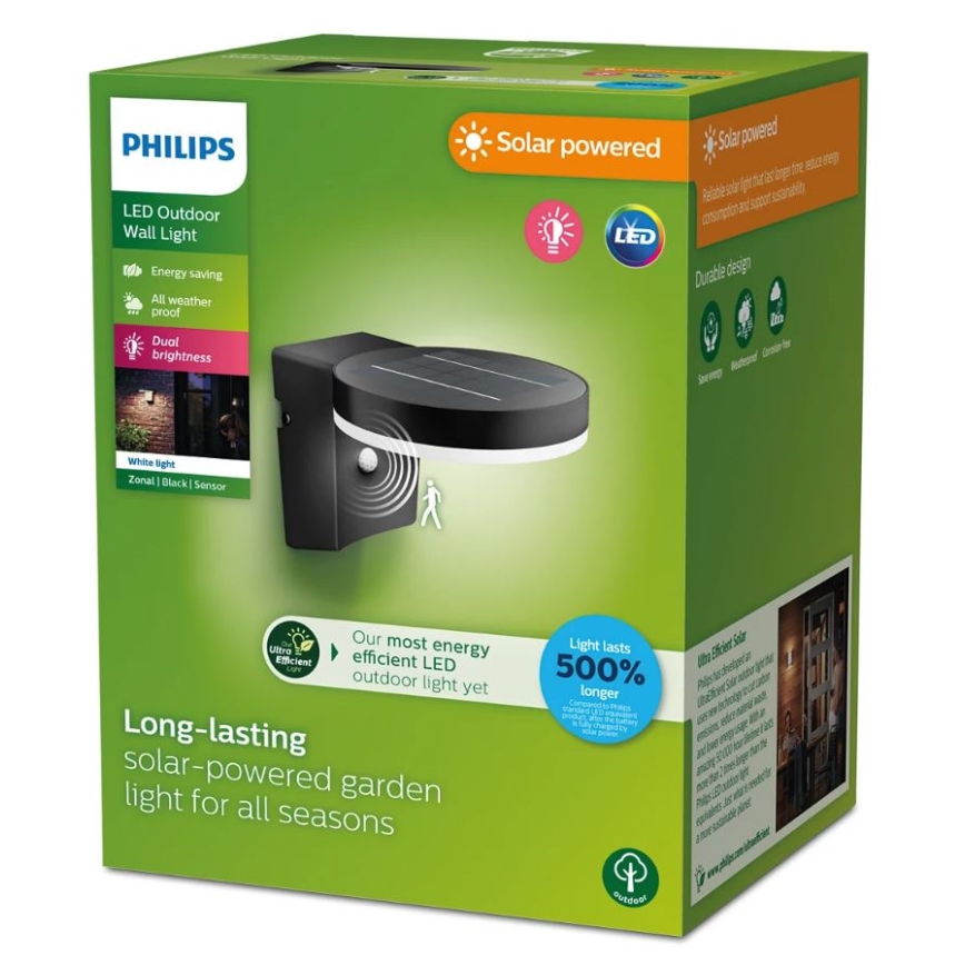 Philips - LED Napelemes fali lámpa mozgás és alkonyérzékelővel ZONAL LED/1,3W/3,7V 2500 mAh IP44