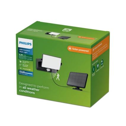 Philips - LED napelemes fali reflektor mozgásérzékelővel FYNS LED/8,2W/3,7V 2600 mAh 3000K IP44 fekete