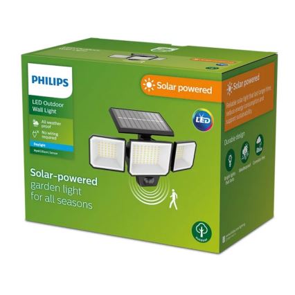 Philips -  LED Napelemes fali reflektor mozgás- és szürkületérzékelővel NYSIL 3xLED/8,7W/3,7V 2000 mAh IP65