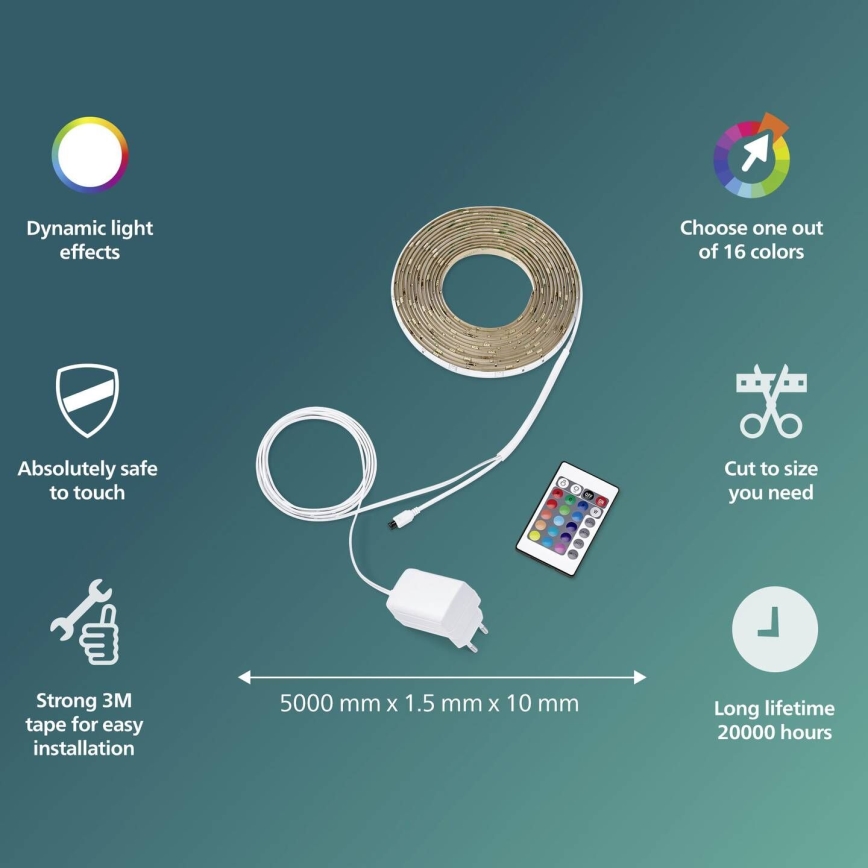 Philips - RGBW dimmelhető LED szalag 5m LED/12W/230V + távirányító