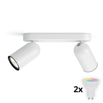 Philips - LED RGBW fényerőszabályozható spotlámpa PONGEE 2xGU10/4,8W/230V 3000K fehér + távirányító