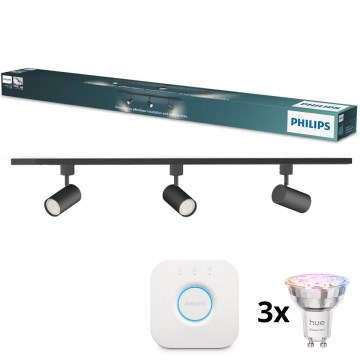 Philips - LED RGBW fényerőszabályozható spotlámpa sínes rendszerhez EASYLINK HUE 3xGU10/4,7W/230V 2200-6500K 1m fekete + Hue bridge