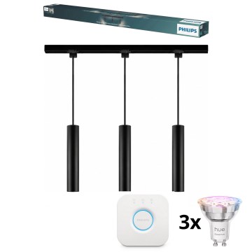 Philips - LED RGBW, szabályozható fényerőjű kábeles függeszték EASYLINK HUE sínes rendszerhez 3xGU10/4,7W/230V 2200-6500K 1m fekete + Hue bridge