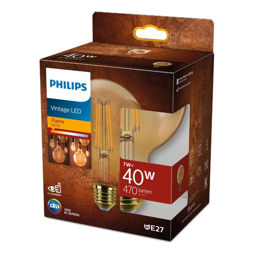 Philips LED VINTAGE izzó G95 E27/7W/230V 1800K