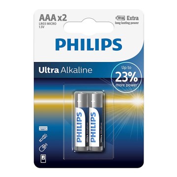 Philips LR03E2B/10 - 2 db AAA alkáli elem ULTRA ALKALINE 1,5V 1250mAh