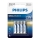 Philips LR03E4B/10 - 4 db AAA alkáli elem ULTRA ALKALINE 1,5V 1250mAh