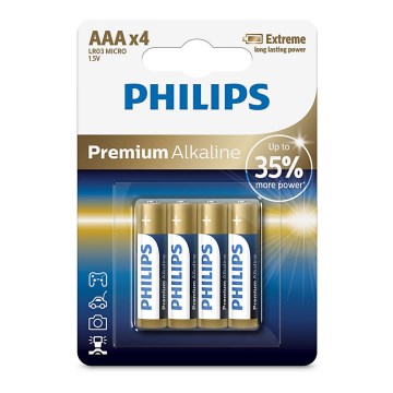 Philips LR03M4B/10 - 4 db AAA alkáli elem PREMIUM ALKALINE 1,5V 1320mAh