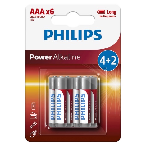Philips LR03P6BP/10 - 6 db alkáli elem AAA POWER ALKALINE 1,5V