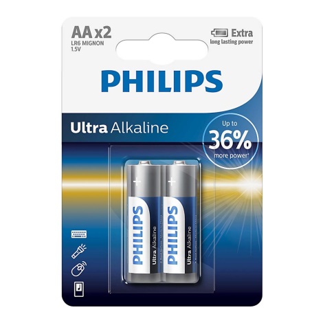 Philips LR6E2B/10 - 2 db alkáli elem AA ULTRA ALKALINE 1,5V