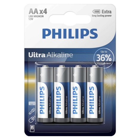 Philips LR6E4B/10 - 4 db alkáli elem AA ULTRA ALKALINE 1,5V 2800mAh
