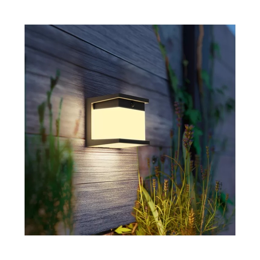 Philips - LED napelemes fali lámpa érzékelővel DIARA LED/3,8W/3,7V 800 mAh 2700K IP44 fekete