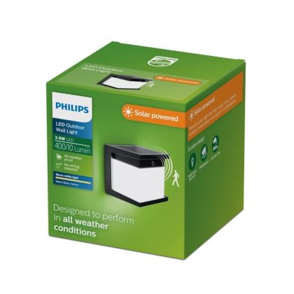 Philips - LED napelemes fali lámpa érzékelővel DIARA LED/3,8W/3,7V 800 mAh 2700K IP44 fekete