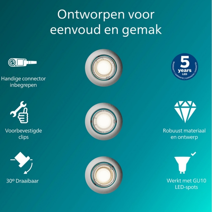 Philips - PERIDOT 3 darabos süllyesztett lámpatest szett, 1x GU10/7W/230V, ezüstszínű