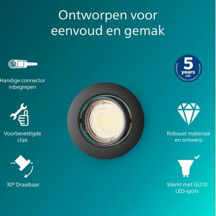Philips - PERIDOT süllyesztett mennyezeti lámpa 1xGU10/7W/230V fekete