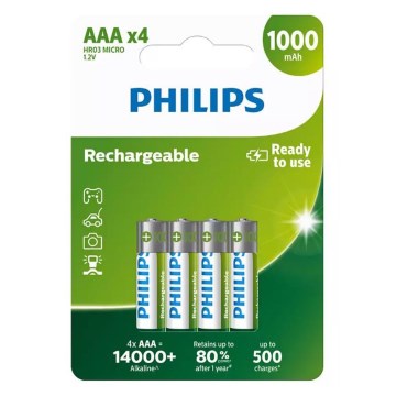 Philips R03B4RTU10/10 - 4 db újratölthető AAA akkumulátor NiMH/1,2V/1000 mAh
