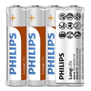 Philips R03L4F/10 - 4 db AAA cink-klorid elem LONGLIFE 1,5V 450mAh