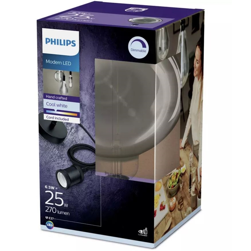 LED Dimmerelhető izzó SMOKY VINTAGE Philips E27/6,5W/230V 4000K