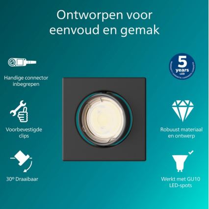 Philips - Süllyeszthető mennyezeti lámpa PERIDOT 1xGU10/7W/230V fekete