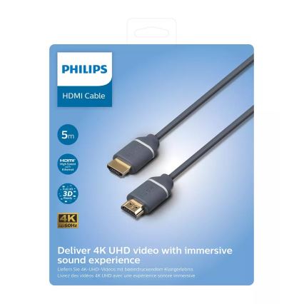 Philips SWV5650G/00 - HDMI-kábel Ethernettel, HDMI 2.0 A csatlakozó 5m szürke