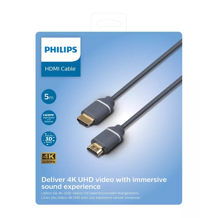 Philips SWV5650G/00 - HDMI-kábel Ethernettel, HDMI 2.0 A csatlakozó 5m szürke
