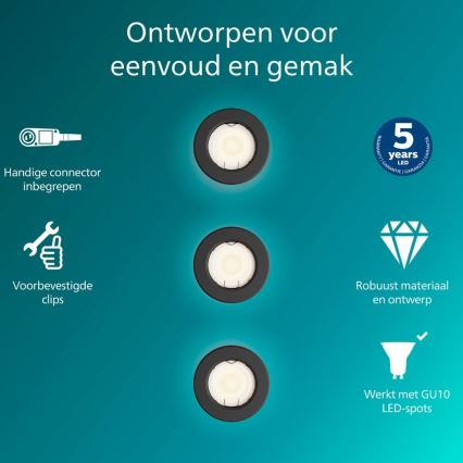 Philips - SZETT 3x beépíthető mennyezeti lámpa PERIDOT 1xGU10/7W/230V fekete