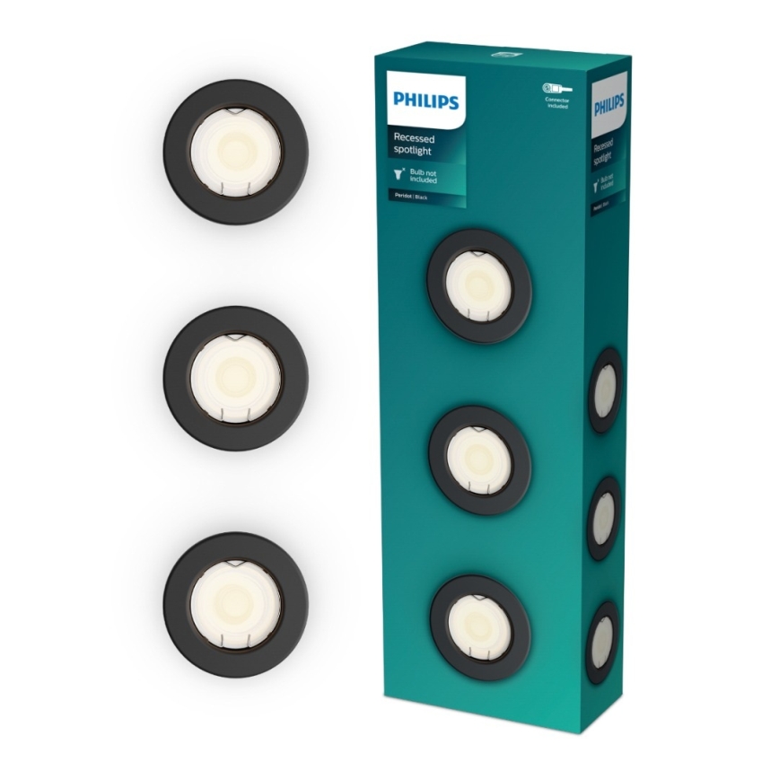 Philips - SZETT 3x beépíthető mennyezeti lámpa PERIDOT 1xGU10/7W/230V fekete