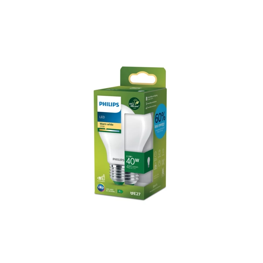 Philips ULTRAEFFICIENT A60 LED izzó E27, 2,3 W, 230 V, 2700 K