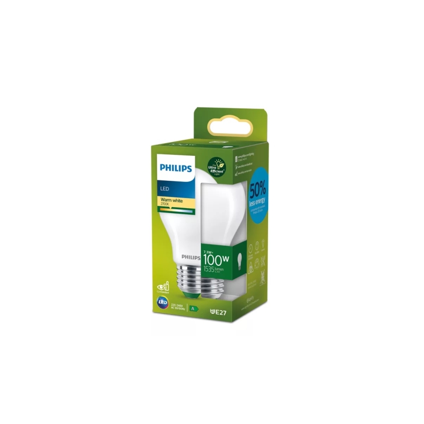 Philips ULTRAEFFICIENT A60 LED-izzó E27/7,3W/230V 2700K