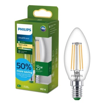 Philips ULTRAEFFICIENT VINTAGE B35 LED-izzó E14, 1,2 W, 230 V, 2700 K
