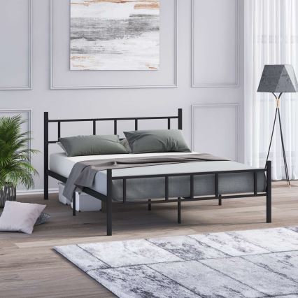 PIRON fém kétszemélyes ágy 140x200 cm, fekete, 200 kg teherbírás