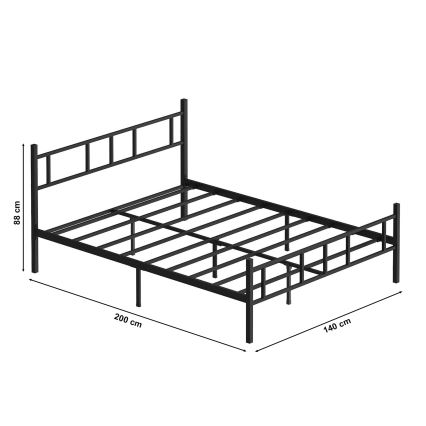 PIRON fém kétszemélyes ágy 140x200 cm, fekete, 200 kg teherbírás