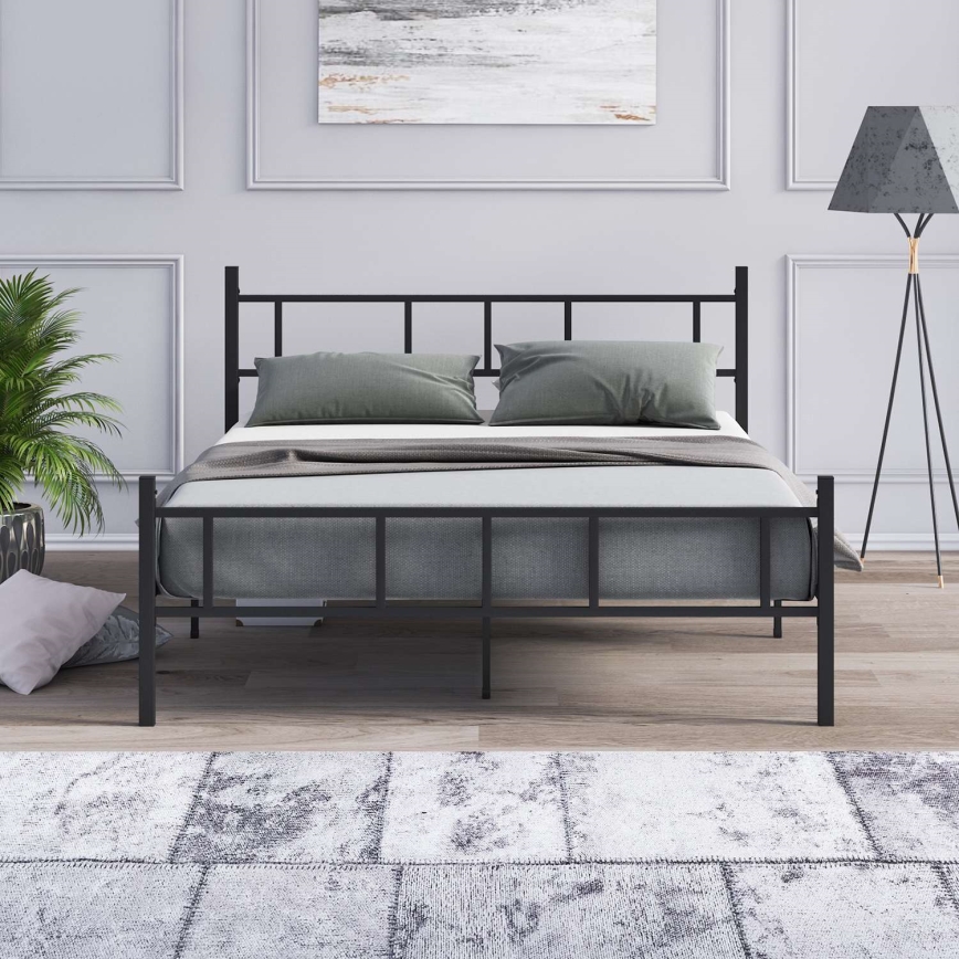 PIRON fém kétszemélyes ágy 160x200 cm, fekete, teherbírás 200 kg