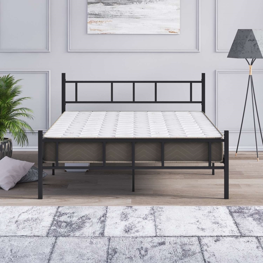 PIRON fém kétszemélyes ágy 160x200 cm, fekete, teherbírás 200 kg