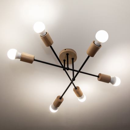 Plafonra szerelhető CAMBRIDGE csillár 6xE27/15W/230V fenyő
