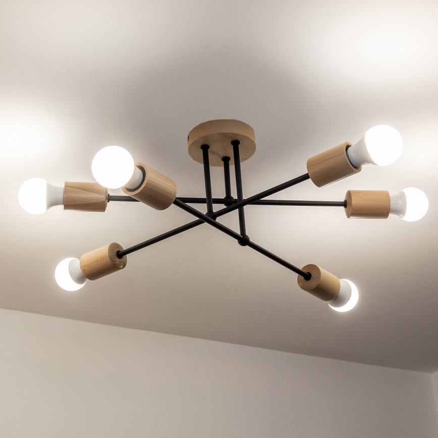 Plafonra szerelhető CAMBRIDGE csillár 6xE27/15W/230V fenyő
