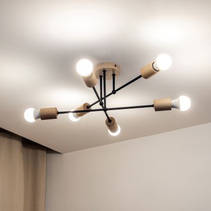 Plafonra szerelhető CAMBRIDGE csillár 6xE27/15W/230V fenyő