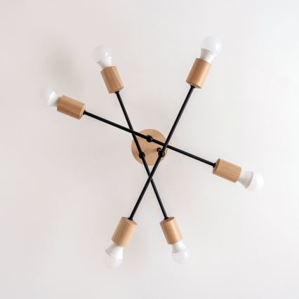 Plafonra szerelhető CAMBRIDGE csillár 6xE27/15W/230V fenyő