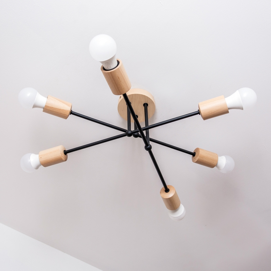 Plafonra szerelhető CAMBRIDGE csillár 6xE27/15W/230V fenyő