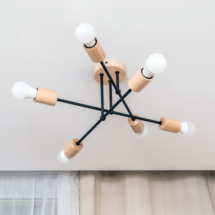 Plafonra szerelhető CAMBRIDGE csillár 6xE27/15W/230V fenyő