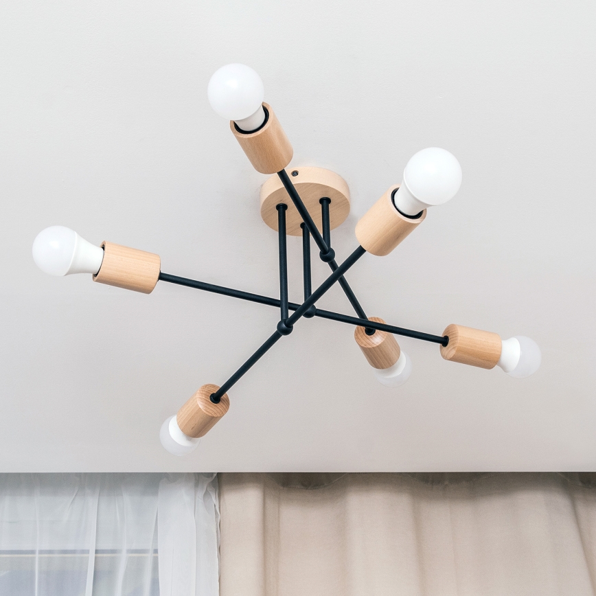 Plafonra szerelhető CAMBRIDGE csillár 6xE27/15W/230V fenyő