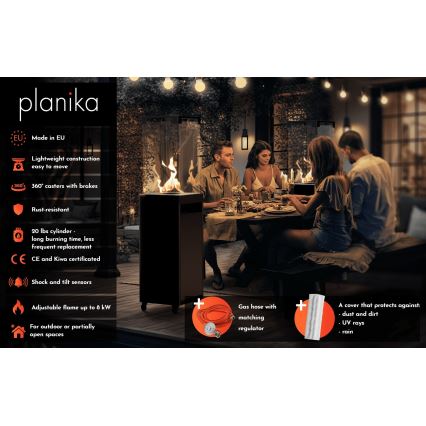 Planika - Kültéri gáz kandalló 142x36 cm 8kW 1xAAA fehér + védőborítás