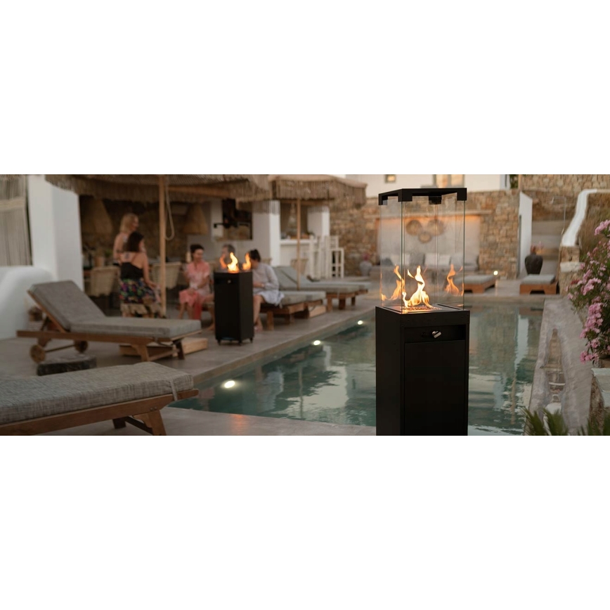 Planika - Kültéri gáz kandalló 142x36 cm 8kW 1xAAA fekete + védőborítás