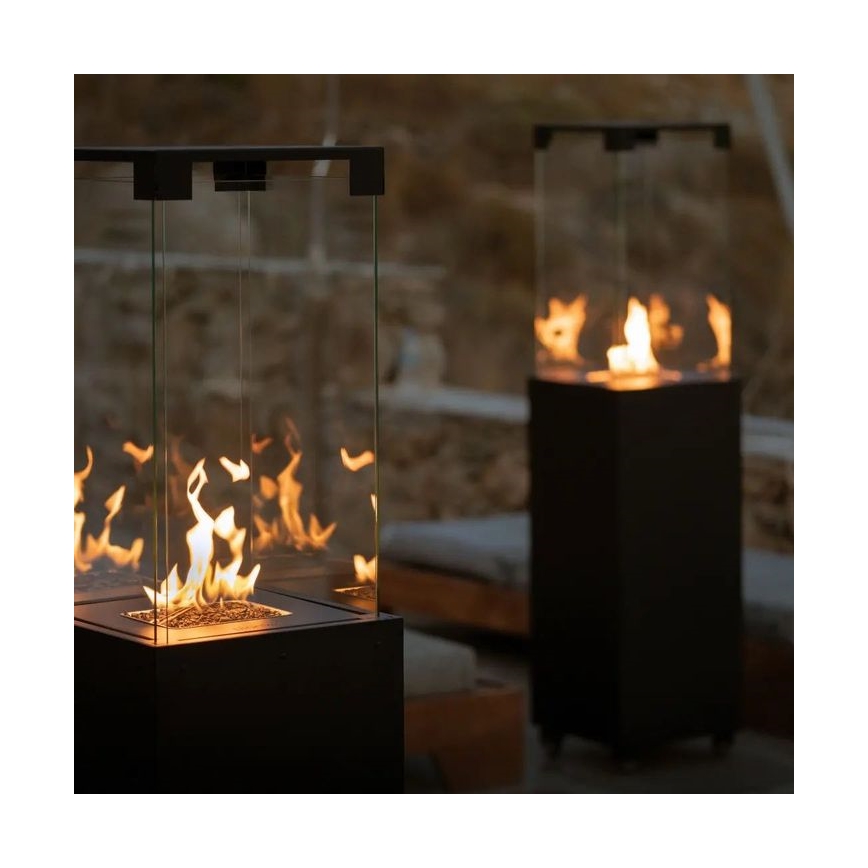 Planika - Kültéri gáz kandalló 142x36 cm 8kW 1xAAA fekete + védőborítás