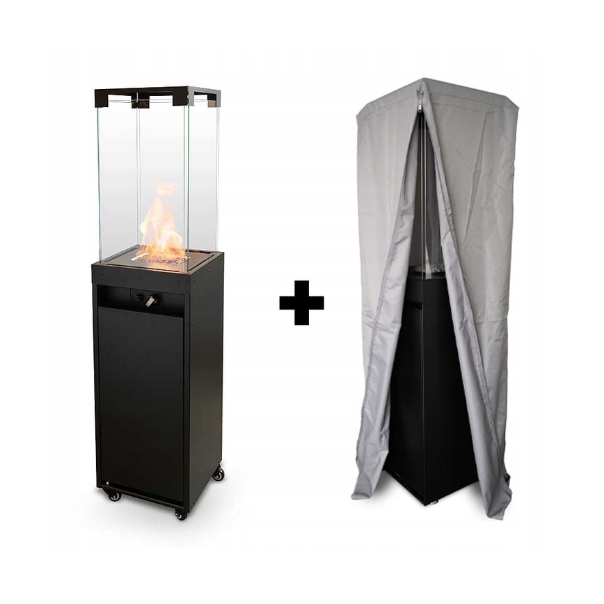 Planika - Kültéri gáz kandalló 142x36 cm 8kW 1xAAA fekete + védőborítás