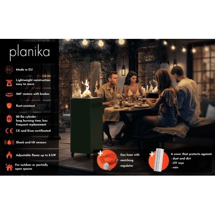 Planika - Kültéri gáz kandalló 142x36 cm 8kW 1xAAA zöld + védőborítás