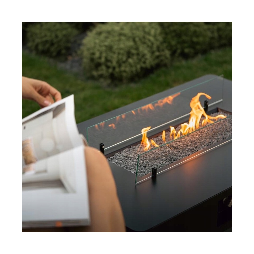 Planika - kültéri gáz kandalló 46x106 cm 10kW fekete + védőborítás